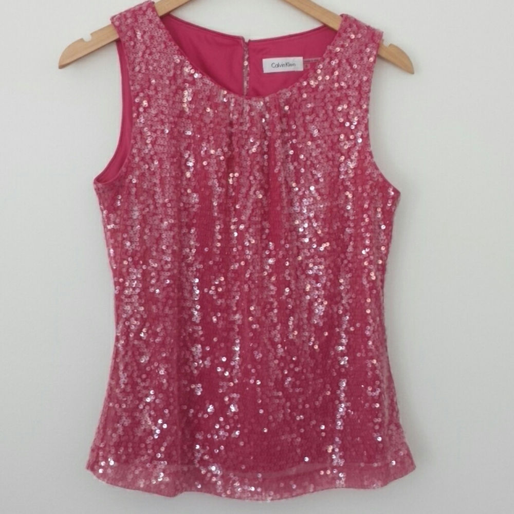 Calvin Klein Pink Sequinned Lined Tank, Size Small